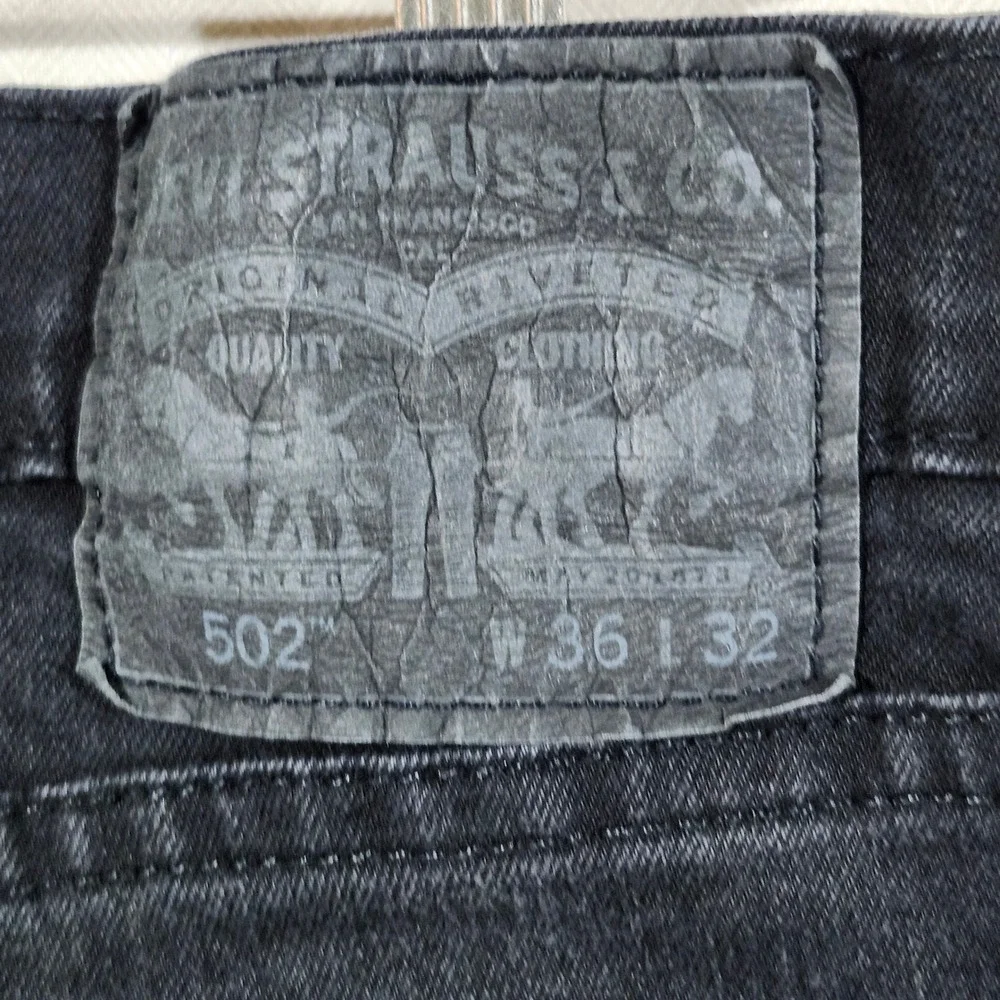 Levis 502 Regular Taper Mens Jeans Faded Black Denim W36 L32 Stretch 5-Pocket